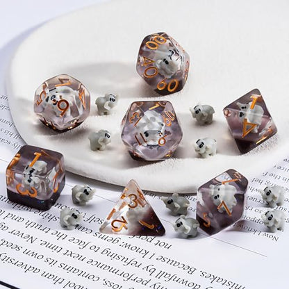 Resin D&D Dice Set, Elephant Animal Polyhedral Dice for Dungeons and Dragons, RPG, MTG DND 7-DIE (D4, D6, D8, D10, D12, D20, D%) for Ages 15 and Up - color: Elephant