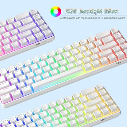 MageGee Portable 60% Mechanical Gaming Keyboard, Red Switch, PBT Pudding Keycaps RGB Backlit Compact 68 Keys Mini Wired Office Keyboard for Windows Laptop PC - White