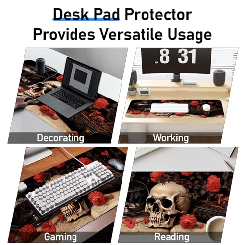 Mouse Pad, Premium Textured Waterproof Gaming Mouse Pad with Non-Slip Rubber Base, Large 31.5 x 11.8 Inch Desk Pad for Laptop, Office and Home (Floral) - color: Flower Skull