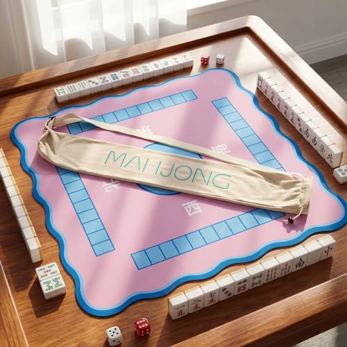 35 Inch Long Velvet Mahjong Mat Bag Cute Double Strapped Drawstring Mahjong Mat Holder Lightweight Carrying Bag for Board Games Outdoor Travel Storage-Mat Not Include(Beige,1 Pc) - color: Beige