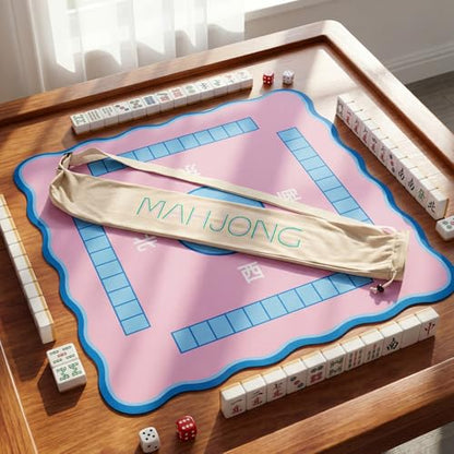 35 Inch Long Velvet Mahjong Mat Bag Cute Double Strapped Drawstring Mahjong Mat Holder Lightweight Carrying Bag for Board Games Outdoor Travel Storage-Mat Not Include(Beige,1 Pc) - color: Beige
