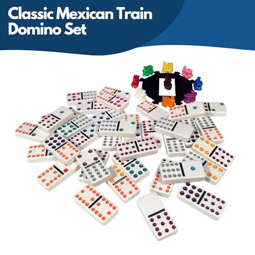 WE Games Personalized Mexican Train Dominoes in Wooden Treasure Box, Dominoes Set for Adults, Customized Gifts