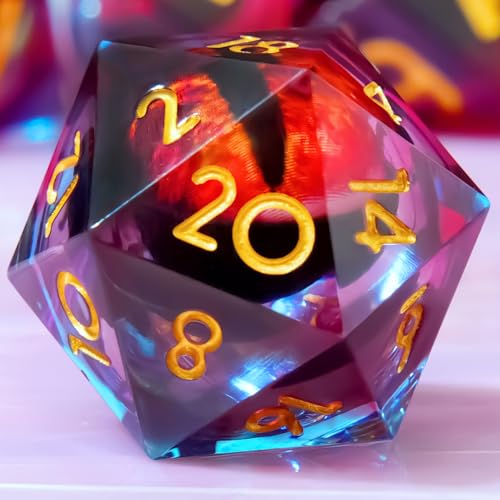 Beholder'S Eye D20 Dice Dragon Eye DND 22MM Single Dice with Resin Sharp Edge 20 Sided D&D,Handmade Polyhedral for Dungeons and Dragons, RPG, Roleplaying Games MTG Table Games(Red Blue) - color: D20-gradient Blue Red