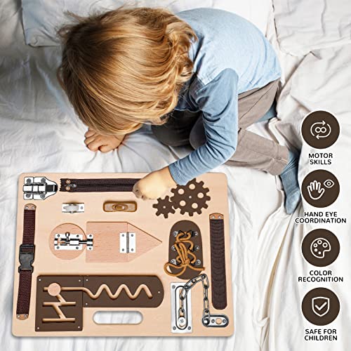 Montessori Busy Board for Toddlers, Wooden Sensory Toys, Preschool Learning Activities for Fine Motor Skills Travel Toy, Basic Life Skills Educational Gifts for 1, 2, 3 Years Old Kids Boys Girls | Preschool Learning Activities, Basic Life Skills, Fine Mot