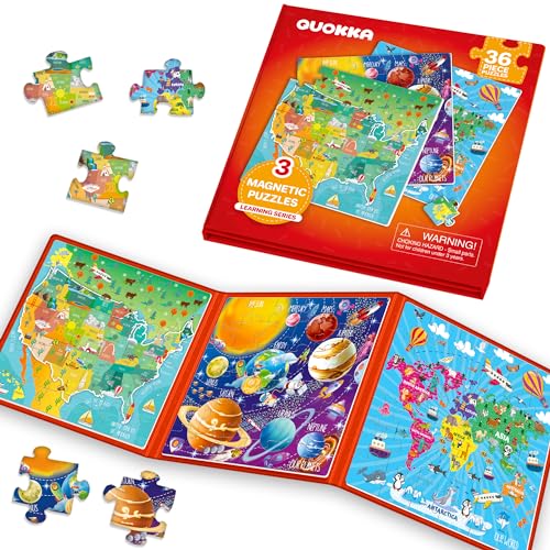 Magnetic Puzzles for Toddlers 3-5 - Kids Travel Toys for Boys and Girls | 36 Pieces Sudoku Toddler Puzzles Ages 2-4 – Map USA Space World Travel Games for Kids 4-6 – Car Airplane Road Trip Games - color: 3. Maps 36 Pcs