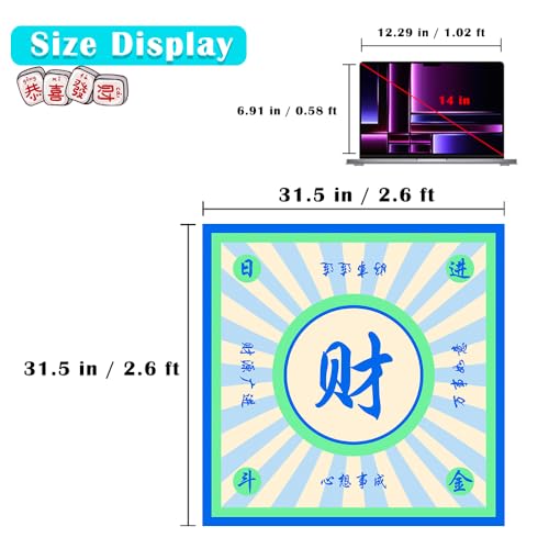 Mahjong Mat, Mahjong Table Mat for Tile Game, 31.5 in x 31.5 in Anti Slip and Noise Reduction Table Cover for Poker Card Board and Dominoes(Blue Green) - color: A-blue Green