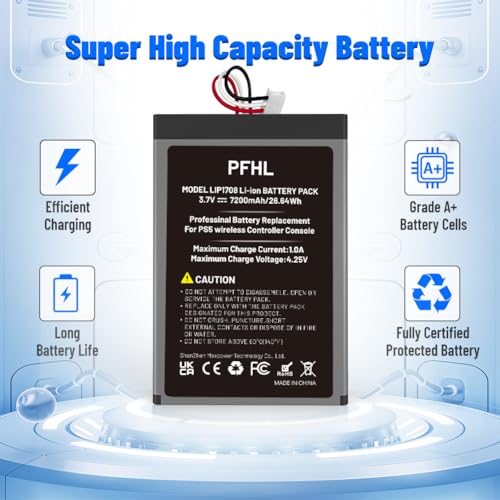 2 Pack 7200mAh LIP1708, PS5 Battery, (2026 New Upgrade) New 0 Cycle High Capacity Battery for Sony PlayStation 5 Controller CFI-ZCT1W with Repair Tool Kits