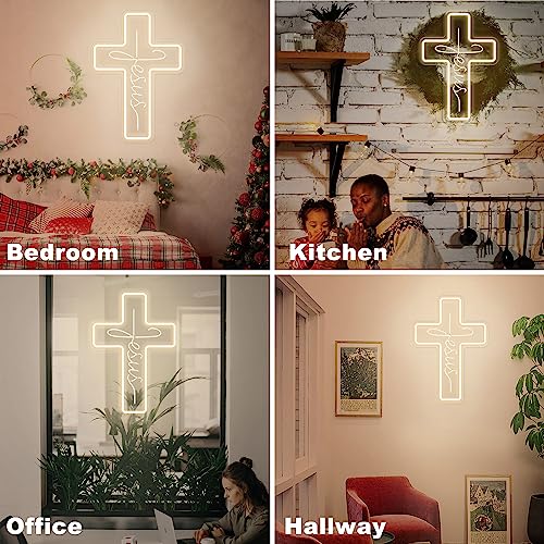 Cross Neon Signs Jesus Neon Signs LED Wall Decor for Bedroom Living Room Weddings, Dimmable Light Sign for Home Decor, Religious Events, Christmas Easter Celebrations Gifts (Jesus Cross) - style: Cross Warm White