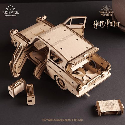 UGEARS Wooden 3D Puzzles for Adults - Flying Ford Anglia Harry Potter Puzzle 3D – Harry Potter Flying Car Building Kits for Adults DIY Model Kit with Spring Drive - style: Flying Ford Anglia