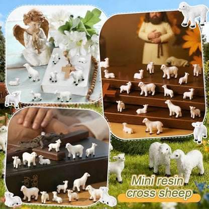 Soulchen 50 Pcs Mini Sheep Resin Figurine Bulk Miniature Lamb Figure to Hide Animals Statue Landscape Little Shepherd Decor for Mini DIY Garden Party Outdoor Indoor Home Decor Christian Gifts - style: Lamb