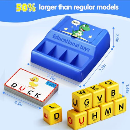 Montessori Matching Letter Game for Kids Ages 3-8 | Educational Learning Spelling Toys with Storage Function | Christmas Birthday Gifts for 3 4 5 6 Year Old Boys & Girls | Larger Blue (50% Bigger) - style: Big Size-Blue