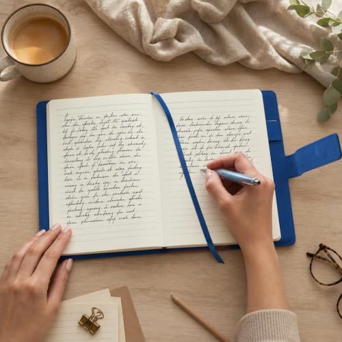 The Amazing Office Dragonfly Refillable Journal, Blue Faux Leather, 200 Lined Pages, 5.75x8.5 Inch Notebook with Magnetic Clasp and Pen Holder, Writing Diary for Women and Men - color: Dragonfly Blue