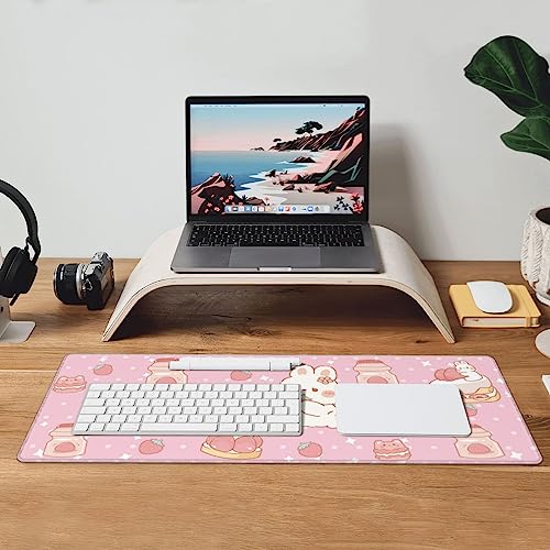 Kawaii Rabbit Strawberry Gaming Mouse Pad Extended Large Mouse Mat 31.5 X 11.8 Inch Nonslip Rubber Base Long Desk Pad Stitched Edges Mousepad Mice Pad for Office Home Game - color: Kawaii Rabbit Strawberry