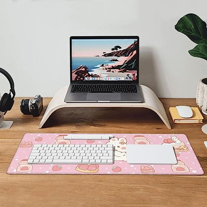 Kawaii Rabbit Strawberry Gaming Mouse Pad Extended Large Mouse Mat 31.5 X 11.8 Inch Nonslip Rubber Base Long Desk Pad Stitched Edges Mousepad Mice Pad for Office Home Game - color: Kawaii Rabbit Strawberry