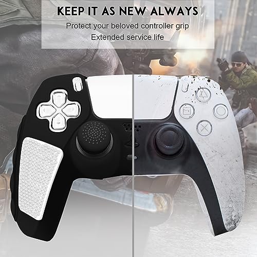 SIKEMAY Anti-Slip PS5 Controller Skin, Soft Thicken Non-Slip Studded Silicone Gel Grip Protective Cover Case for PlayStation 5 Controller Grip, 2 Pack with 8 x Thumb Grip Caps - color: Black-White