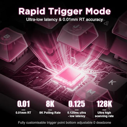 Alux60 Gaming Keyboard Wired, Hall Effect Magnetic Switch Aluminum Mechanical Keyboard, 8K Polling Rate, 0.125ms Ultra-Low Latency, 128K Scan Rate, Side Printed PBT Keycaps, RGB Backlit（Pink） - color: Pink