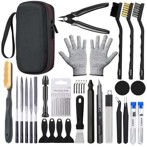 62PCS 3D Printer Tools Kit, 3D Printer Accessories with Deburring Tool,Needle File Set, Nozzle Cleaning Kit, Scraper, Pliers, and Hand Drill for 3D Print Model Smoothing, Finishing and Carving - color: Black box 62pcs