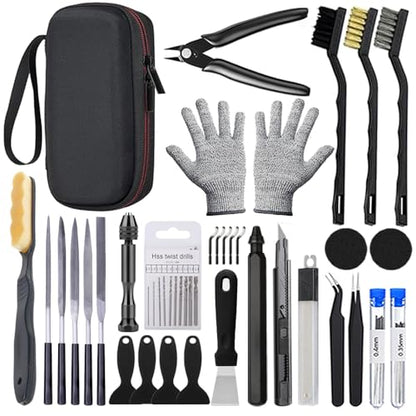 62PCS 3D Printer Tools Kit, 3D Printer Accessories with Deburring Tool,Needle File Set, Nozzle Cleaning Kit, Scraper, Pliers, and Hand Drill for 3D Print Model Smoothing, Finishing and Carving - color: Black box 62pcs