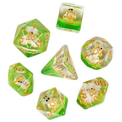 Cusdie 7-Die DND Dice, Polyhedral Dice Set Filled with Animal, for Role Playing Game D&D Dice (Spirit) - color: Green Spirit