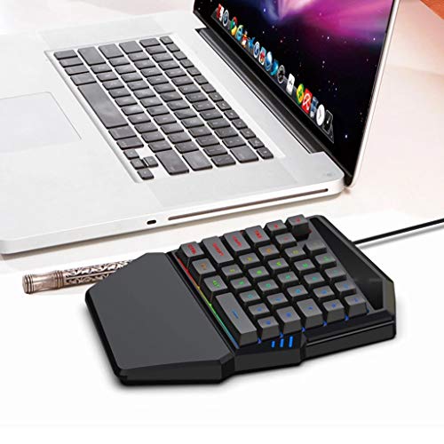 PC One-Handed Keyboard Ergonomic Mechanical Gaming Keypad with 35 Keys Wrist Rest Colorful Backlight for Laptop/Computer/Mobile Phone/Tablet