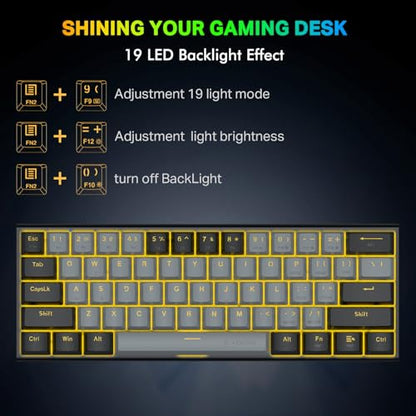 60% Mechanical Keyboard, E-YOOSO Gaming Keyboard with Red Switches and Solid Color Backlit Small Compact Keyboard 60 Percent Keyboard Mechanical, Portable 60 Percent Gaming Keyboard Gamer(Grey Black)