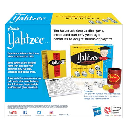 Winning Moves Classic Yahtzee, with Retro Art and Dice Cup | Exciting Game of Skill and Chance, Original Components, 2 or More Players, Ages 8+