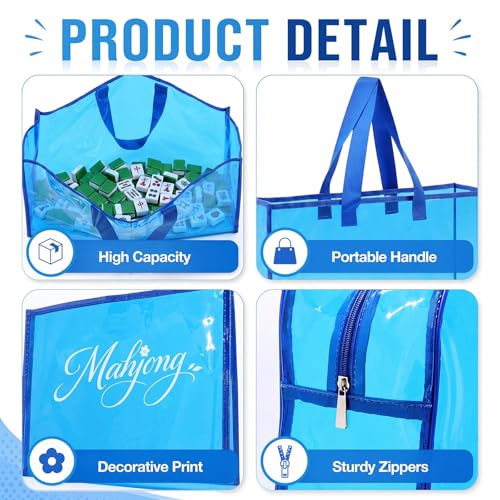 3 Pcs Clear Mahjong Bag Set, Waterproof PVC Tote Bags with Zipper Closure Large Medium Carry Bag with Storage Pouch Transparent Organizer for Mahjong Tiles, Travel,Game(Blue) - color: Blue