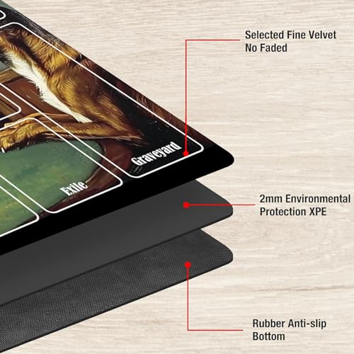 MTG Playmat with Zones, TCG Card Game Play Mat with Stitched Edges, Non-Slip Rubber Base Gaming Desk Mat, Smooth Surface 24 x 14 Inch, Dogs Play Poker - color: Dogs Play Poker, size: Zone 1