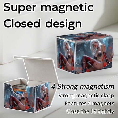 Trading Card Storage Box, Holds 100+ for MTG Cards, PU Leather with Magnetic Closure, Dark Fantasy Gothic Vampire Girl Durable Deck Box for Magic the Gathering, Trading Card Games - color: Dark Fantasy Gothic Vampire Girl