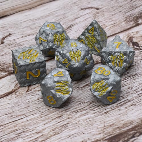 Dragon Scale Metal Dice Set-Dragon Claw,with Gift Metal Box for TTRPG Tabletop Gaming,Dungeon Masters,RPG Adventures(Grey) - color: Grey