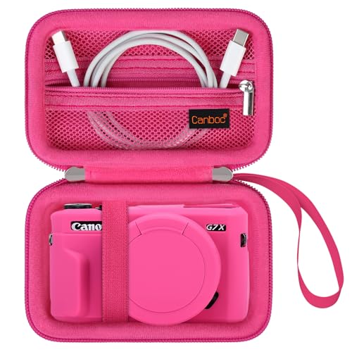 Canboc Camera Case for Canon PowerShot G7 X Mark III/ G7X Mark II Digital 4K Vlogging Camera, Point and Shoot 4K Video Camera Bag, Zipper Mesh Pocket fits USB Cable, Batteries, Rosered - color: Rosered