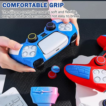 DLseego Protective Cover for PS5 Controller, Soft Silicone Ergonomic Anti-Slip Controller Case Skin with 4 PCS Thumb Stick Grip Caps - Blue - color: Blue