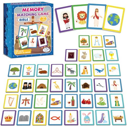 gisgfim 100 PCS Memory Matching Game Bible Concentration Memory Card Games for Kids Boys Girls Easter Educational A Fun & Fast Christian Preschool Homeschool VBS 2026 Biblical Theme Matching Games - style: Christian