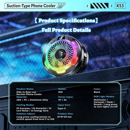 Magnetic Phone Cooler for Gaming, Cell iPhone Cooling Fan Hot Weather, Portable RGB Mobile Enfriador para Celular Case, Ventilador para Telefono ipad Keep Phone Cool, for iPhone/Android Series Phone