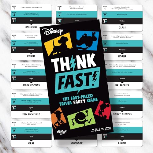 Ridley's Games: Think Fast! -Disney Edition V2 - The Trivia Party Game Where You Know All The Answers - Test Your Disney Knowledge - Great for Parties - Ages 8+, 3+ Players, 30-Minute Playtime - color: Disney Think Fast V2