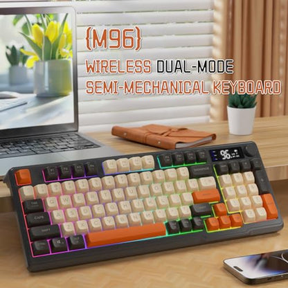 LexonElec M96 Wireless Gaming Keyboard,Knob Control Bluetooth/2.4G Wireless Mechanical Feeling Keyboard,RGB LED Backlit with Display Screen, PBT Keycap,3000mAh, 94-Key Layout for Win/Mac (Shimmer) - color: Shimmer