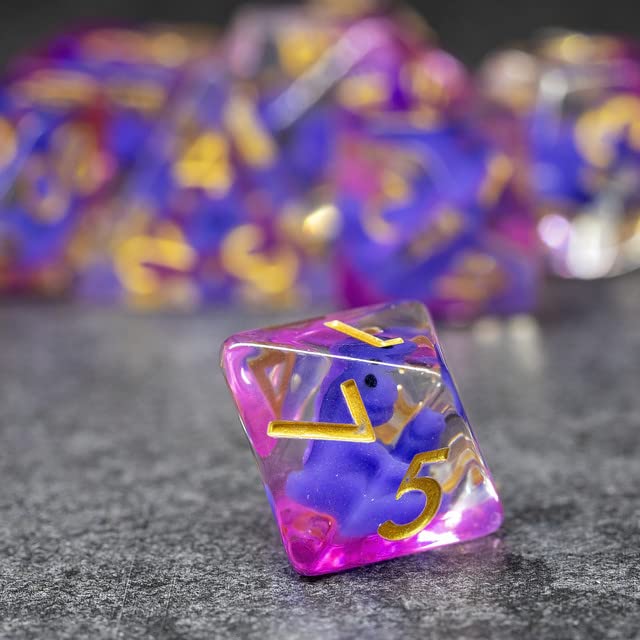 Sage's Portal Animal Familiars Resin DND Dice Set Polyhedral Dice Set for Dungeons and Dragons RPG Pathfinder Tabletop TTRPG (Baby Purple Dragon) - color: Baby Purple Dragon