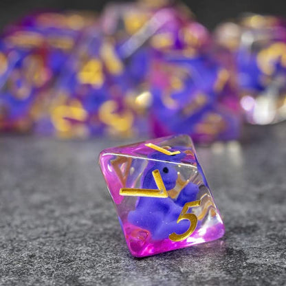 Sage's Portal Animal Familiars Resin DND Dice Set Polyhedral Dice Set for Dungeons and Dragons RPG Pathfinder Tabletop TTRPG (Baby Purple Dragon) - color: Baby Purple Dragon