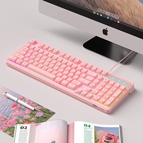 Camiysn Wire Gaming Keyboard, 7 Colorful Rainbow Backlight Classic Gaming Keyboard (Pink) - color: Pink