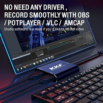 Kkf Capture Card, USB-C 3.0, Black, 1080P60, 4K HDMI Capture Card for Streaming and Recording PS5 PS4 Xbox Series X/S Nintendo Switch, Lag-Free Pass-Through, Windows, Mac OS, Linux Compatible