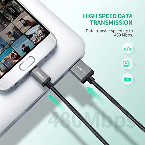 UGREEN Micro USB Cable, 1.5FT High Speed Fast Charging USB Cable, Nylon Braided Durable Android Phone Charger Cord, Compatible with Samsung Galaxy S7 S6 Note LG V10 Tablet PS4 MP3 - size: 1.5FT