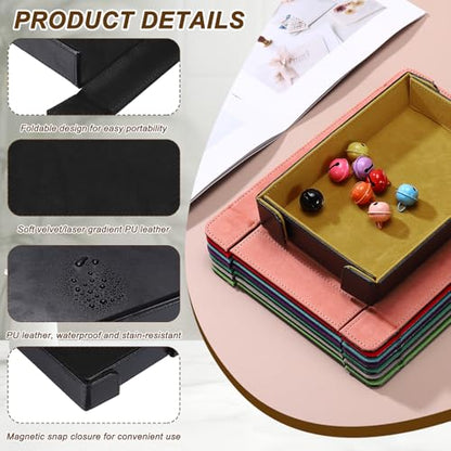 uxcell PU Leather Dice Tray, Rectangle Magnetic Folding Velvet Portable Folding Dice Rolling Tray for Table Games Keys Wallet Watch Coin, Black - color: Black