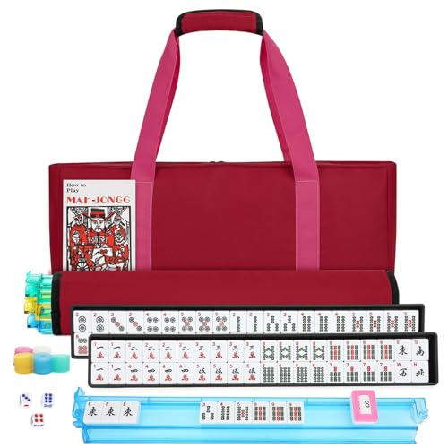 Suncle American Mahjong Tile Set,166 White Tiles Mahjong Set,4 Colors Mahjong Racks,Travel Mahjong Set with Red Carrying Bag - color: Red