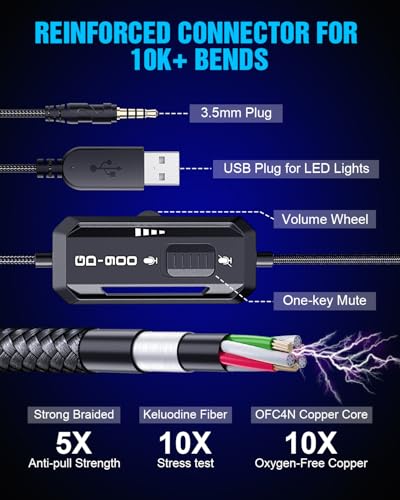 Gaming Headset for Xbox Series X|S Xbox One PS5 PS4 PC Switch Mac, Wired | 7.1 Surround Sound Over Ear Headphones, RGB Lighting, Flip Noise Canceling Mic, 50mm Drivers, Memory Foam Earcups