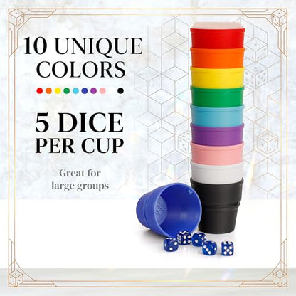 Dice Up! 10 Player Game Set, Liar’s Dice, Poker, Mexico, Colorful, Durable, Sustainable PLA, Party Game, Gift Idea, Interlocking Travel Game, 50 x 16mm Die - color: Multi