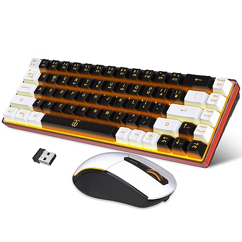 Snpurdiri 60% Wireless Gaming Keyboard and Mouse Combo,Orange Backlit Rechargeable 2000mAh Battery,Mini Mechanical Feel Anti-ghosting Keyboard + Popular RGB Mice for Gaming, Office(Black-White) - color: Black White Combo