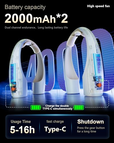 Heelkl AI Neck Fan, 4 Speeds Adjustable Portable Personal Fan Rechargeable, 4000 mAh Battery Faster Cooling Wearable Fan, Ultra Quiet for Home, Office, Travel, Outdoor - Champagne - color: Champagne