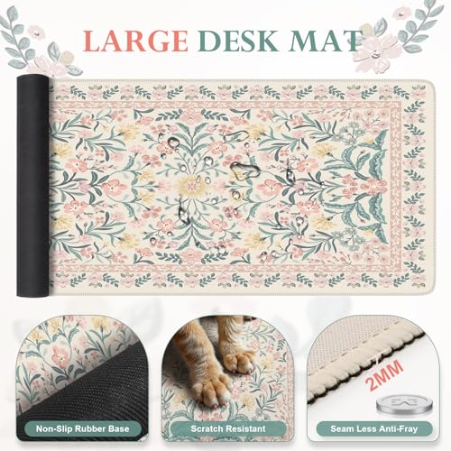 iLeadon Pink Desk Mat Set Cute,Mouse Pad and Keyboard Pad Mat for Desk | Non-Slip Desk Mat, Ergonomic Desk Mouse Pad Extra Large, Floral Teacher Desk Mat with Wrist Rest for Women Home Office - color: Light Pink