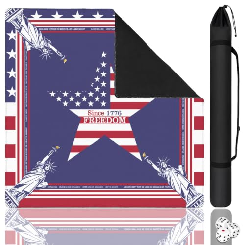 250th America Mahjong Mat for Table, 31.5 * 31.5in Anti Slip Mahjong Table Cloth, Noise Reduction, Neoprene Mah jongg Mat with Carrying Bag & 3 Dices, Poker Board Tile Games Mats, Blue - color: Blue07