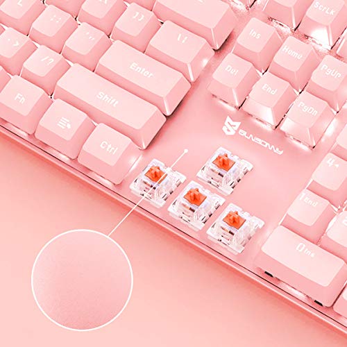 Merdia Full Size Wired Mechanical Gaming Pink Keyboard | Red Switch 104 Keys US Layout Full Size Pink PC Gaming Keyboards | Hot Swappable LED Backlit Light Up Wired Mechanical Computer Keyboards - color: Red Switch Pink